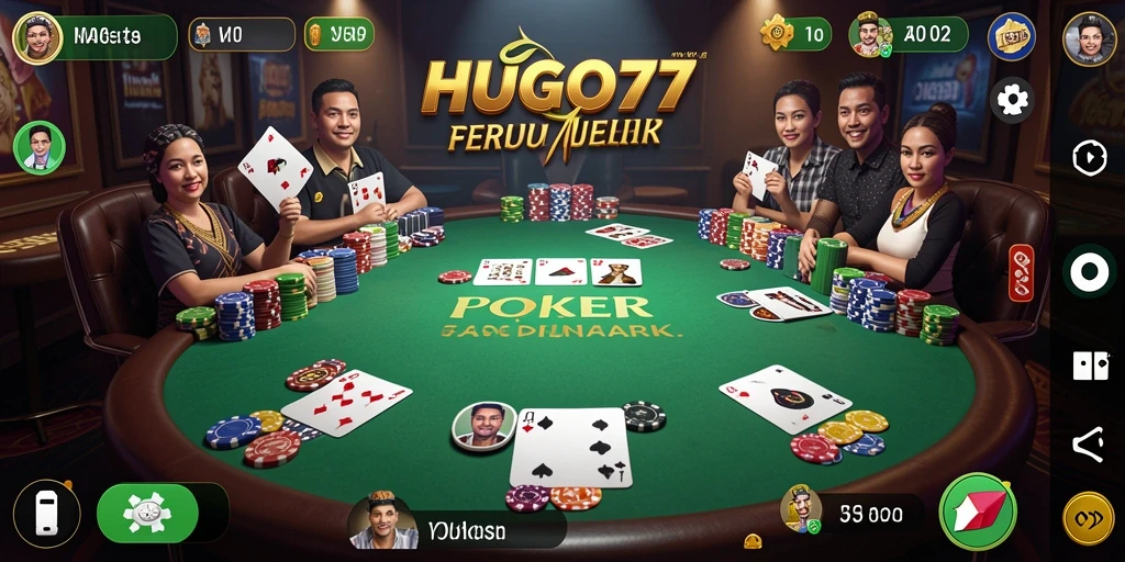 Tampilan gameplay seru HUGO77 dalam permainan Poker.