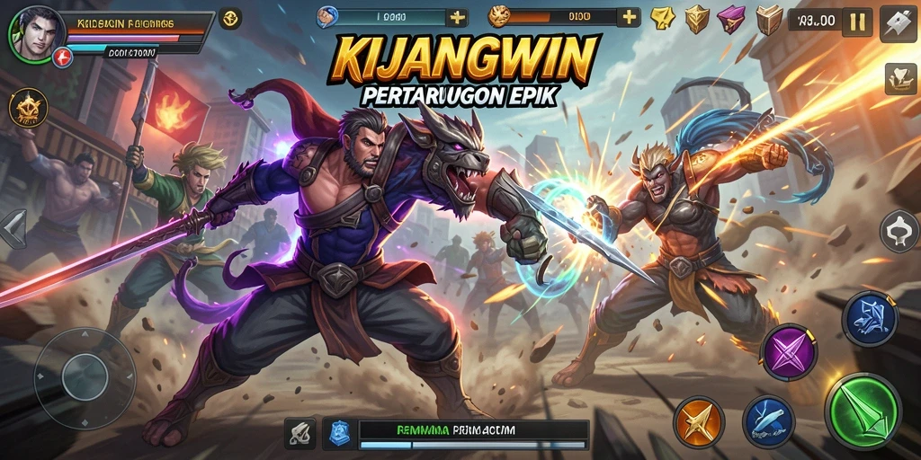 Screenshot gameplay KIJANGWIN menunjukkan pertarungan intens yang seru.