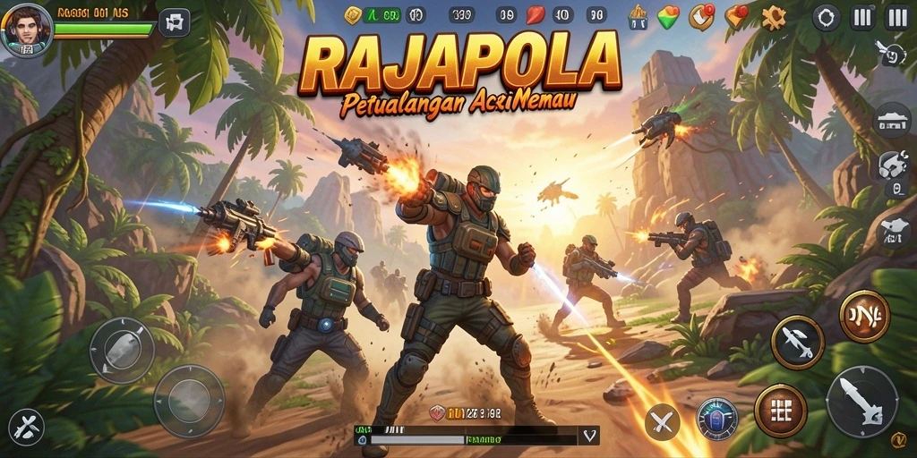 Screen utama RAJAPOLA menunjukkan aksi pertarungan yang mendebarkan.