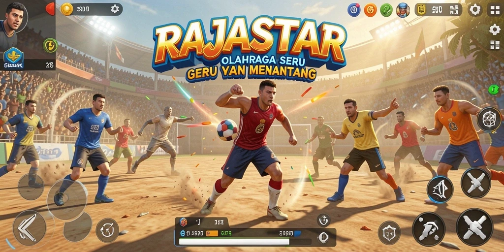 Screenshot utama RAJASTAR menampilkan aksi seru dalam gameplay olahraga.